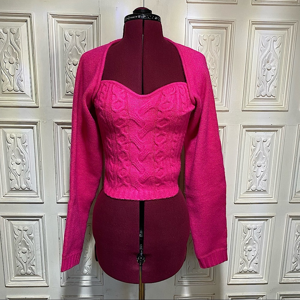 Wayf Pink Cable Knit Sweater